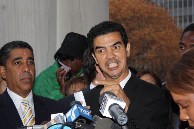 Ydanis Rodriguez at a press conference at City Hall today.